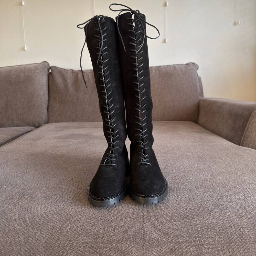 TUCKERNUCK Black Suede Lace-Up Knee-High Boots - Picture 6 of 8